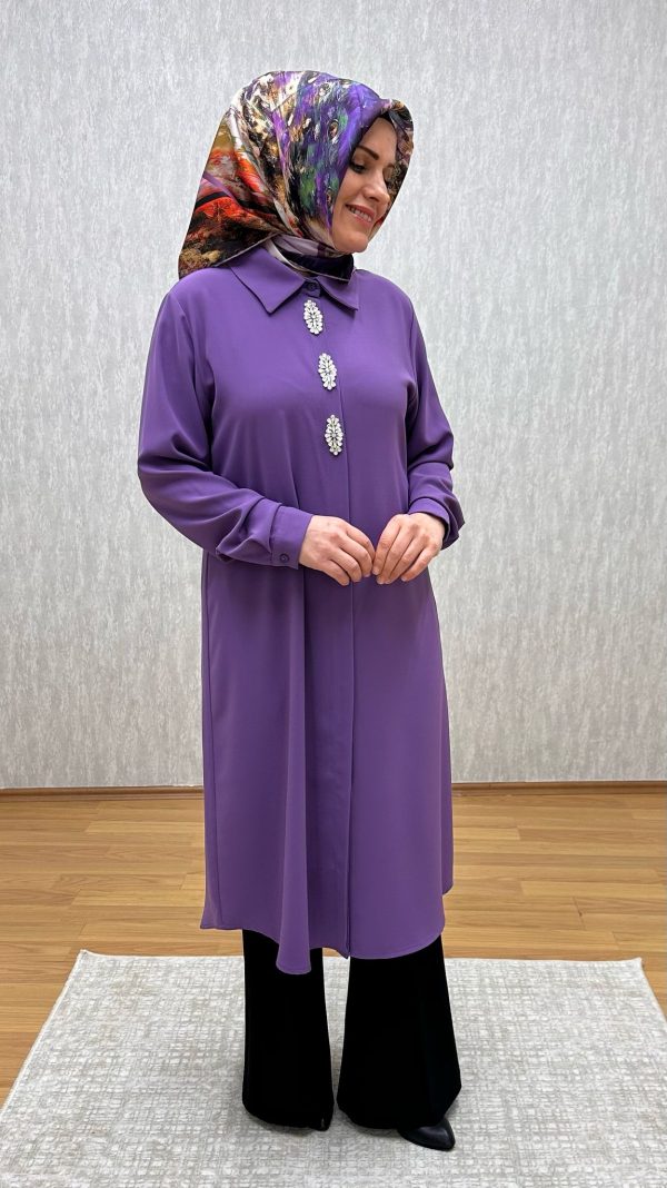 Taş detaylı lila tunik - Görsel 3