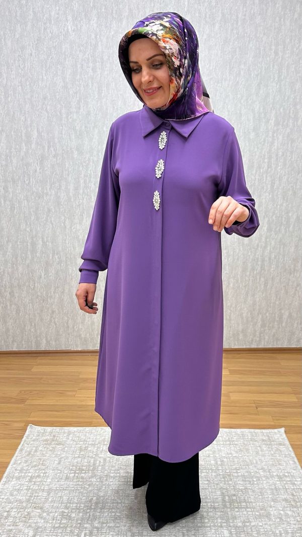 Taş detaylı lila tunik - Görsel 4
