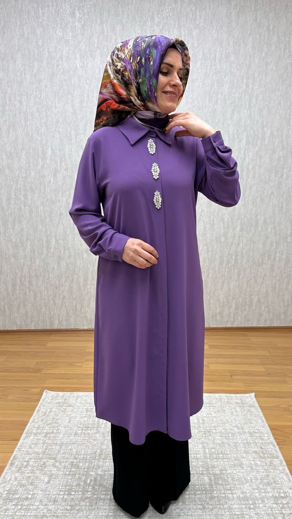 Taş detaylı lila tunik - Görsel 5