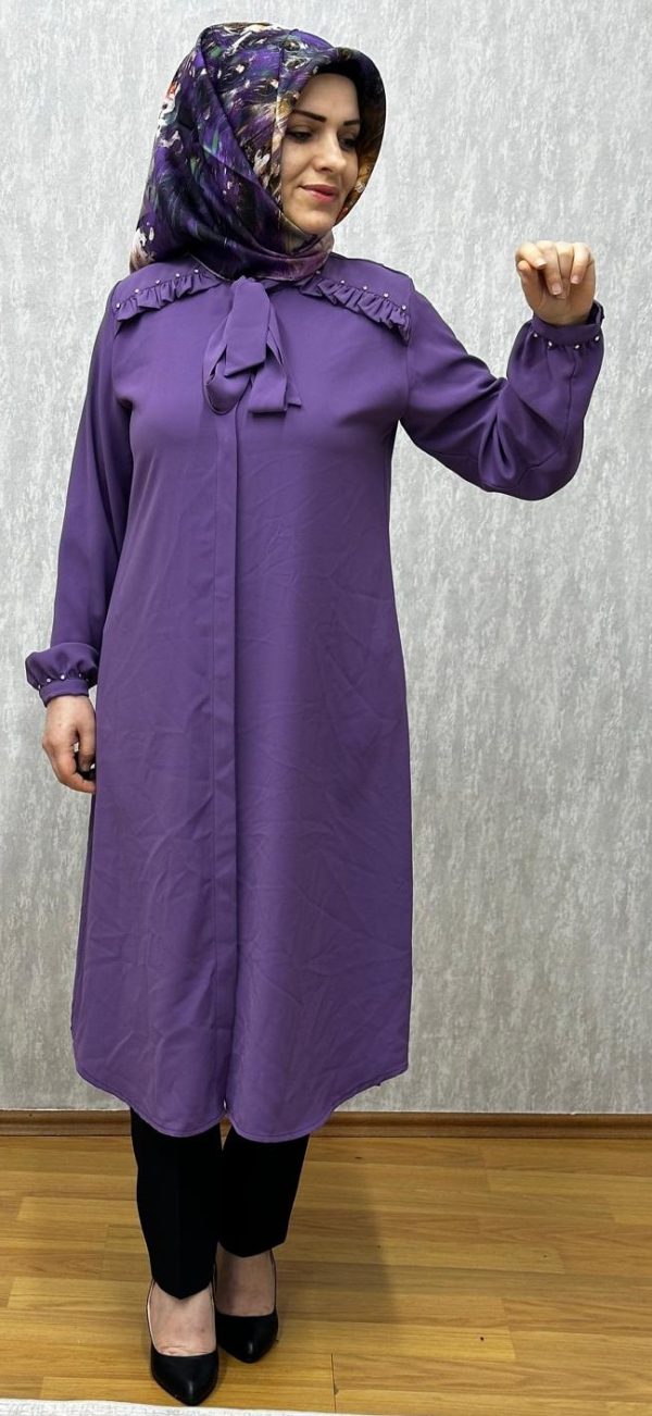 Taş detaylı lila tunik - Görsel 2