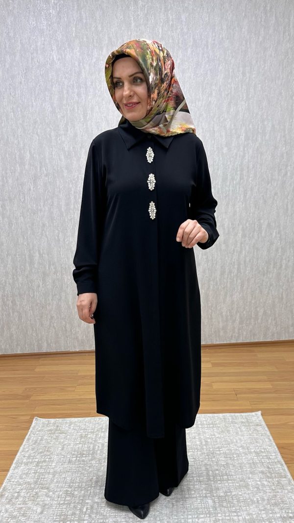taş detaylı siyah tunik - Görsel 2