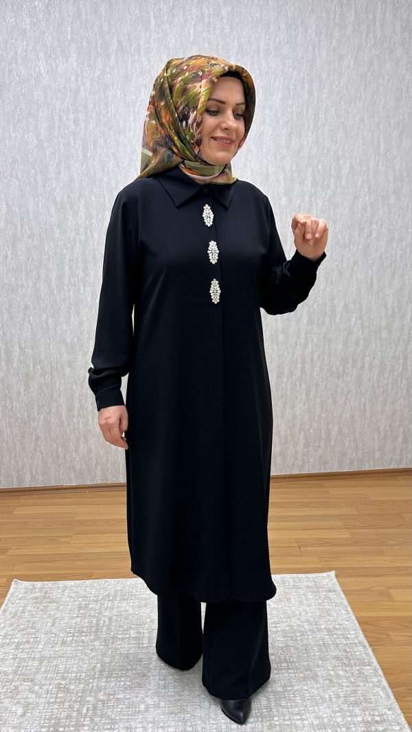 taş detaylı siyah tunik - Görsel 4