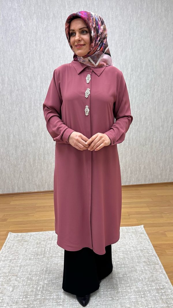 taş tetaylı gül kurusu tunik - Görsel 2