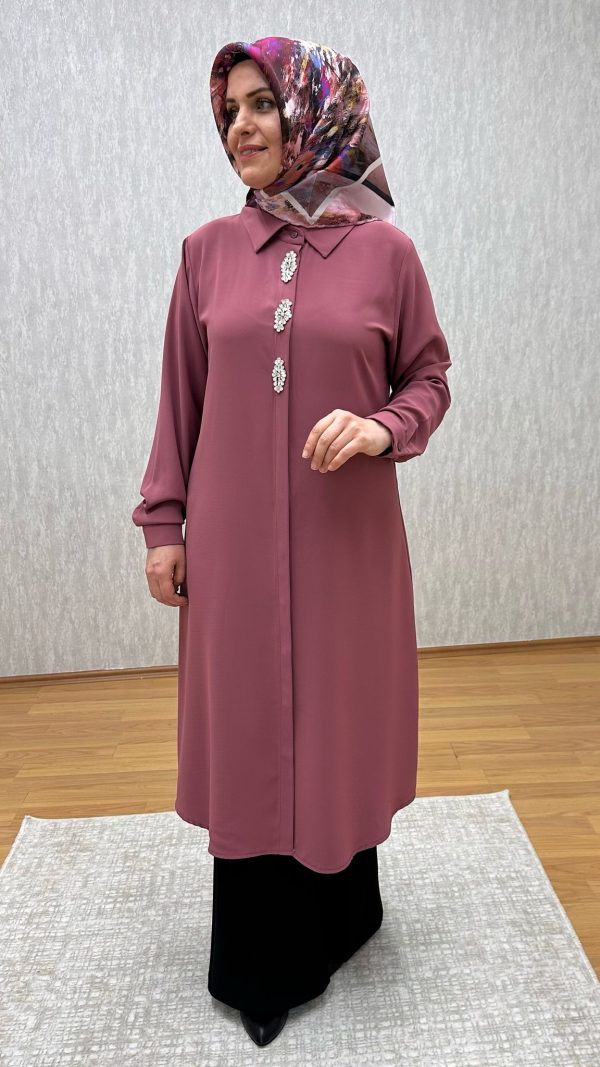 taş tetaylı gül kurusu tunik - Görsel 3