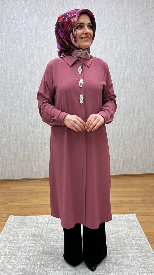 taş tetaylı gül kurusu tunik - Görsel 4