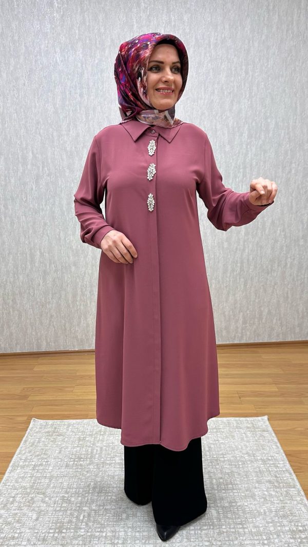 taş tetaylı gül kurusu tunik