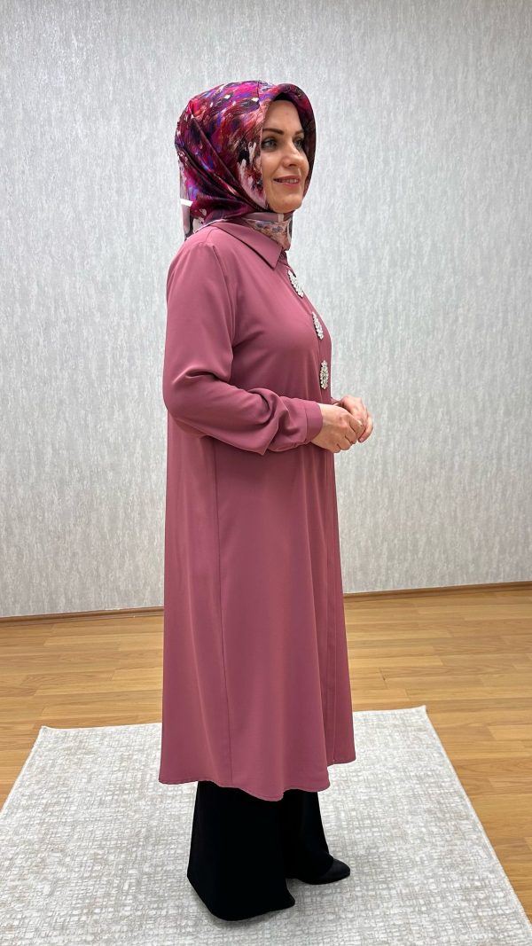 taş tetaylı gül kurusu tunik - Görsel 5