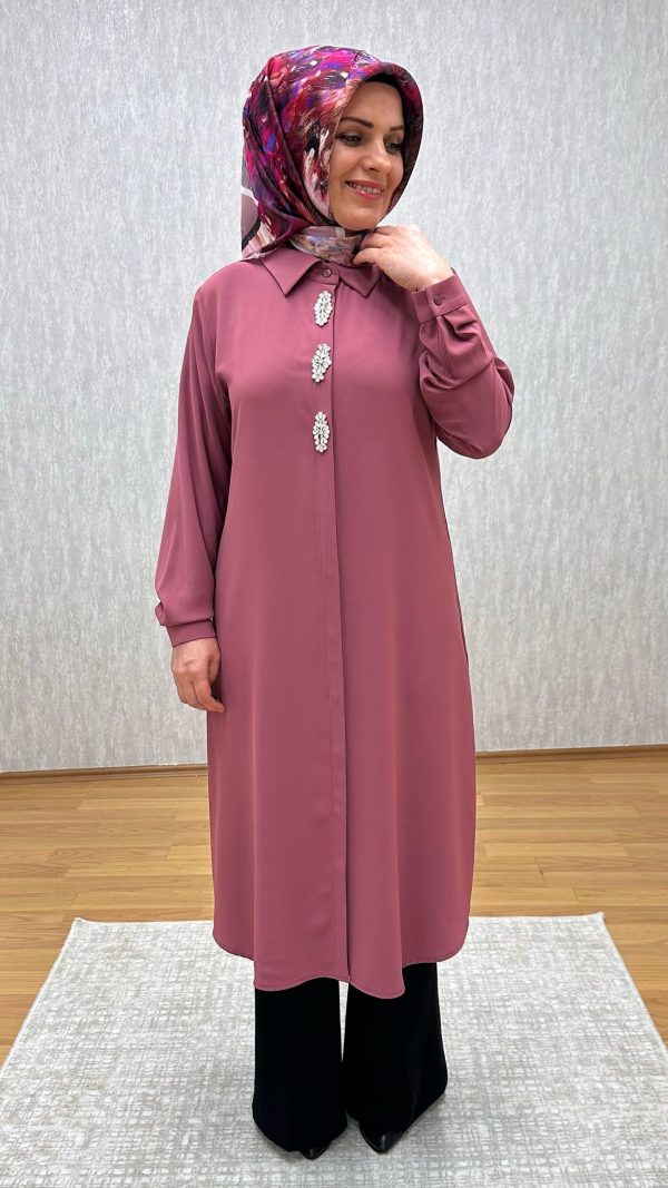 taş tetaylı gül kurusu tunik - Görsel 6